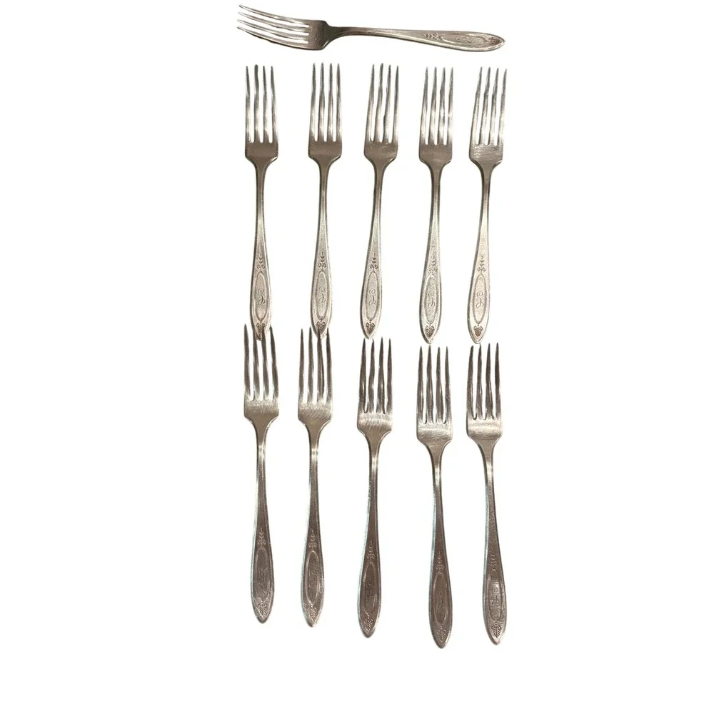Set of (11) Community Plate (Oneida) ADAM 1917 Silverplate Forks Monogrammed